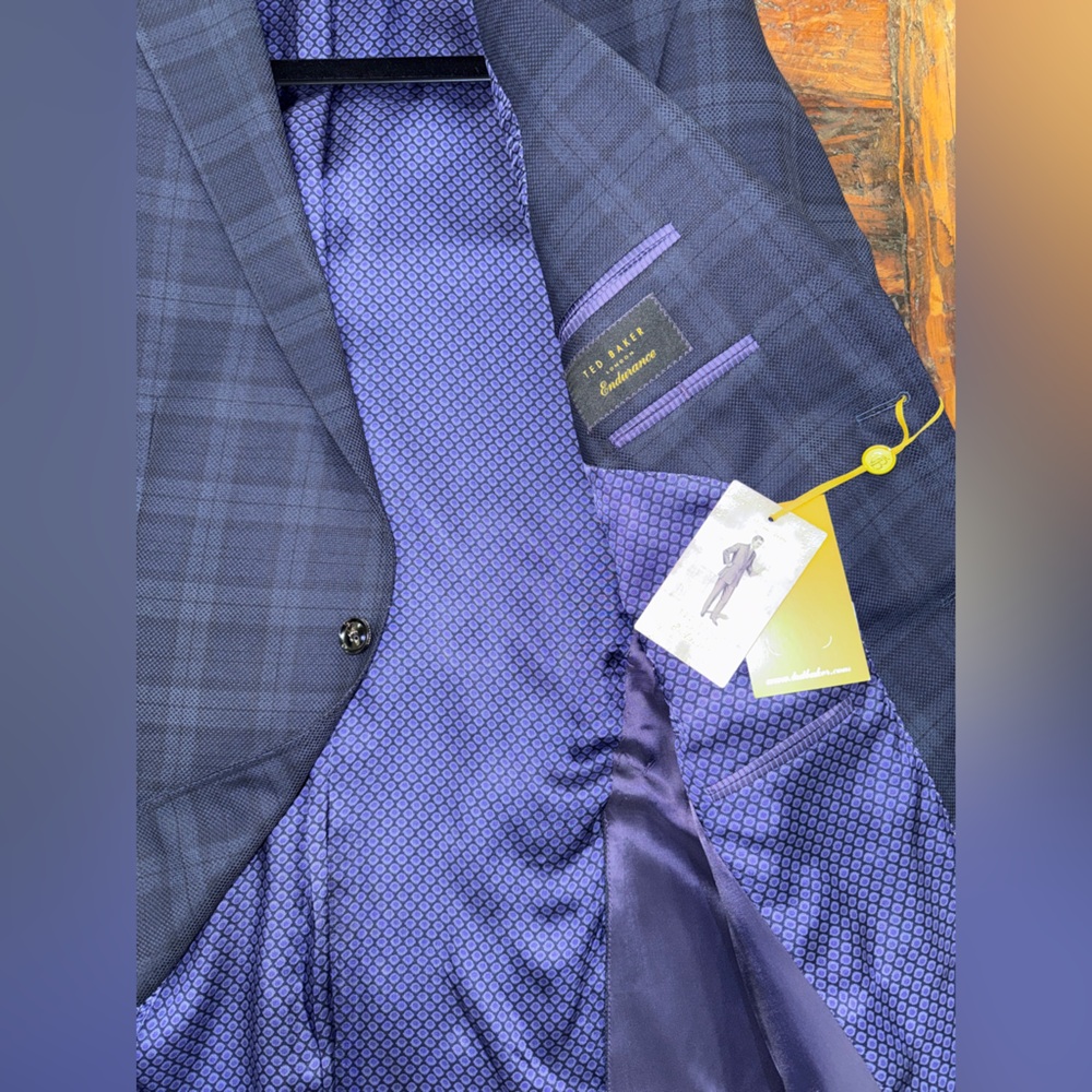 Ted Baker Navy Plaid Men's Blazer - Picture 3 of 4